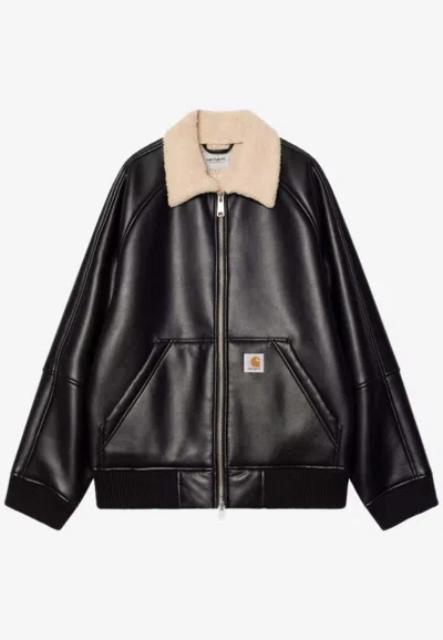 Carhartt Shepton Faux Leather Zip-up Jacket In Black