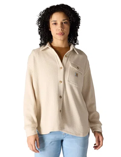 Carhartt Shirt Women's Beige Waffle Knit Oversized Heavyweight Button Up Jax1576