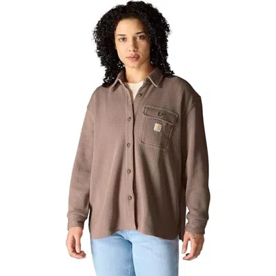 Carhartt Shirt Women Sepia Waffle Knit Long Sleeve Button Up Workwear Jax1420 In Brown