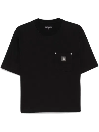 Carhartt Short Black Cotton T-shirt With Pocket And Logo In 89xx
