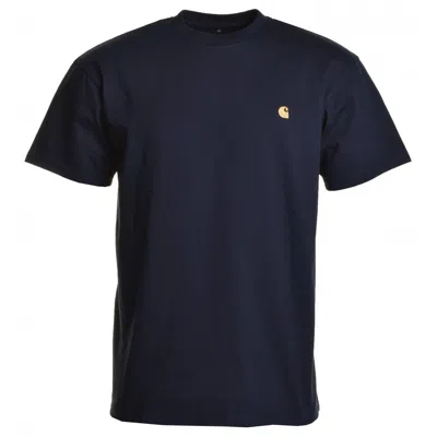 Carhartt Short Sleeve Chase T Shirt Dark Navy Gold In Blue