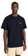 Carhartt Short Sleeve Chase T Shirt Dark Navy Gold In Dark Navy/gold
