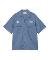 Carhartt Work In Progress Deli Embroidered Short Sleeve Cotton Button-up Shirt In Blue Iris / Air Pink