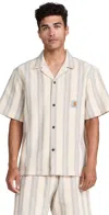 Carhartt Ss Dodson Waffle Beige Cotton Shirt In Dodson Stripe/natural