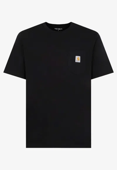 Carhartt Short-sleeve Logo Patch Pocket T-shirt In Black