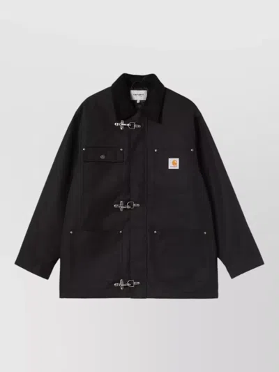 Carhartt Silk Nylon Blend Coat Corduroy Collar Pockets In Black