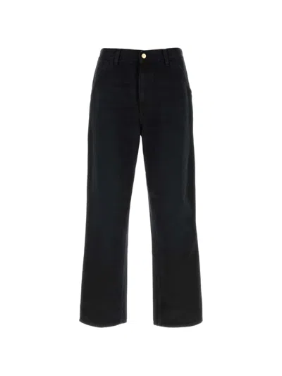 Carhartt Wip Single Knee Wide-leg Trousers In Printed Organic Cotton Canvas In Black