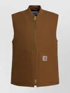 Carhartt Sleeveless Jacket With Ribbed Collar And Pockets In Brown