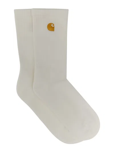 Carhartt Socks With Ribbed Logo In Bianco/oro