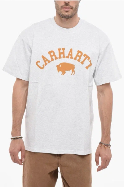 Carhartt Solid Color Locker Crew-neck T-shirt With Printed Logo In Gray
