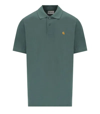 Carhartt S/s Chase Silver Pine Polo Shirt In Green