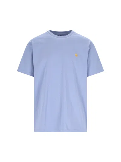 Carhartt Chase Logo-embroidered Relaxed-fit Cotton-jersey T-shirt In Charm Blue Gold