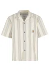 Carhartt Ss Dodson Waffle Beige Cotton Shirt In Dodson Stripe Natural
