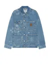 Carhartt Stamp Denim Jacket In Stamp Print & Blue Bleached