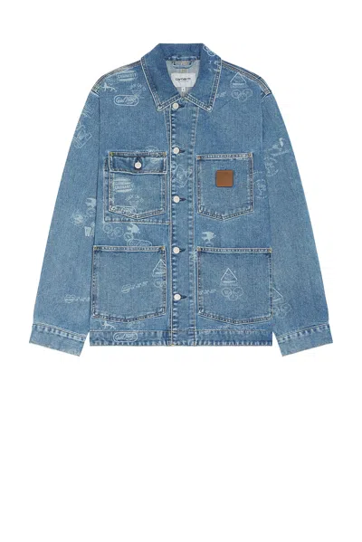 Carhartt Stamp Jacket In Stamp Print & Blue Bleached