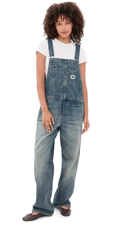 Carhartt Straight Leg Bib Overalls Blue (worn Used Wash)