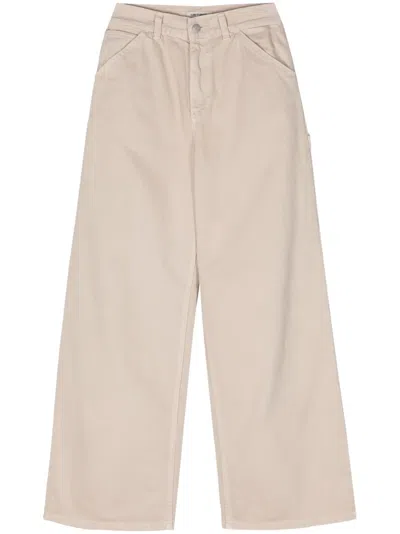 Carhartt Ip Womens Logo-patch Straight-leg Organic-cotton Jumpsuit Dusty H Brown Xs In Beige