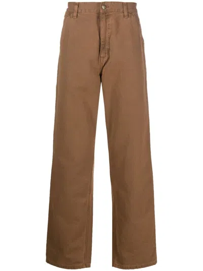 Carhartt Logo-patch Straight-leg Trousers In Brown