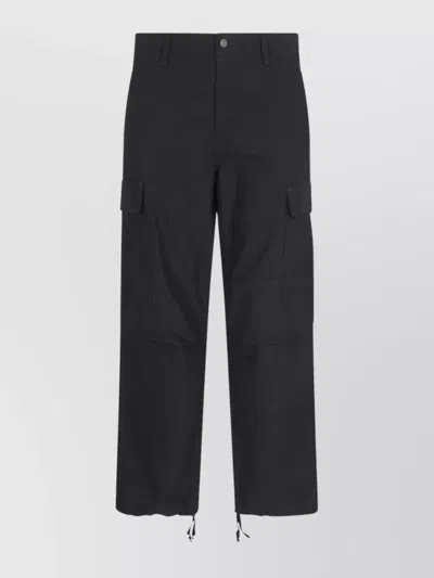 Carhartt Straight Trousers Cargo Pockets Drawstring Hem In Black