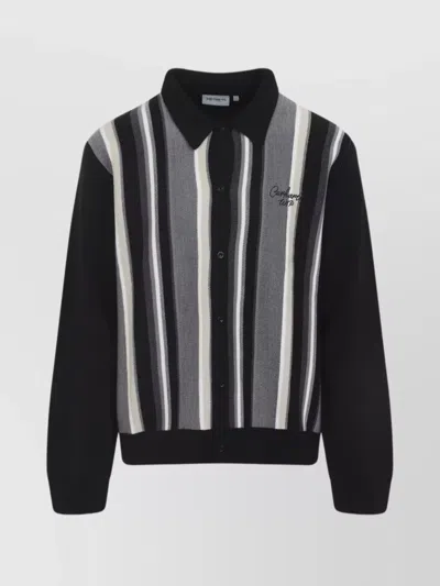 Carhartt Bainter Striped Polo-neck Cardigan In Black