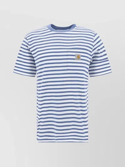 Carhartt Striped Cotton T-shirt Patch Pocket In Blue