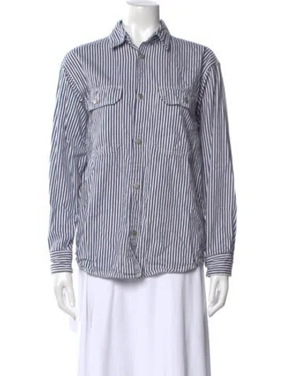 Pre-owned Carhartt Striped Long Sleeve Button-up Top In Blue