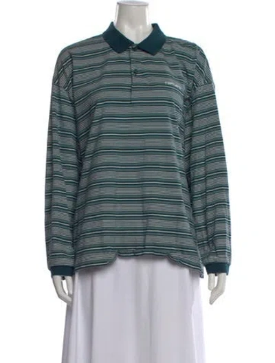 Pre-owned Carhartt Striped Long Sleeve Polo In Blue