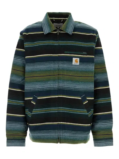 Carhartt Striped-pattern Zip-up Shirt Jacket In Green