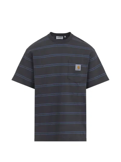 Carhartt Men Graphite Grey Stripes T-shirt In Gray