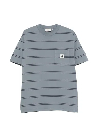 Carhartt Stripe-pattern Pocket T-shirt In Blue