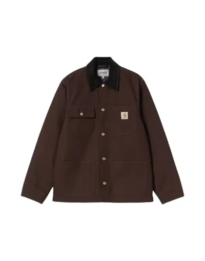 CARHARTT STURDY DARK BROWN JACKET WITH BLACK COLLAR