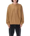 Carhartt Cotton Blend Crew Neck American Script Sweat In Beige