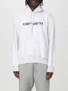 Carhartt Logo Embroidered Cotton Blend Hoodie In Mouse Grey