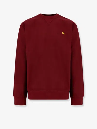 Carhartt American Script Cotton Blend Sweatshirt With Embroidered Logo In Red