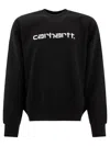 Carhartt Fleeced Cotton Crew-neck Sweatshirt With Embossed Logo In Black