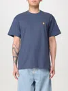 Carhartt Chase Logo-embroidered Relaxed-fit Cotton-jersey T-shirt In Gnawed Blue