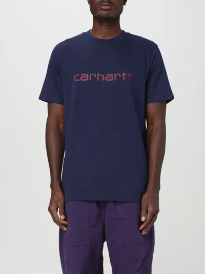 Carhartt Ribbed Crew Neck Cotton T-shirt In Air Force Blue / Malbec