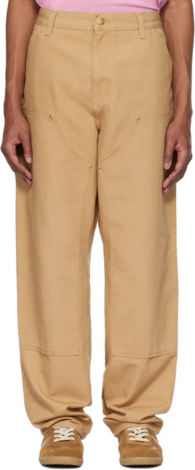 Carhartt Tan Double Knee Trousers In 07e02 Dusty H Brown