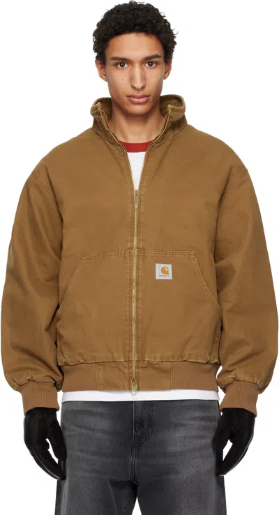 Carhartt Ravon Logo-patch Zip-up Jacket In Brown