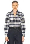 Carhartt Omens  Wip W Long-sleeve Tarbell Check Cotton Shirt In Tarbell Check  Dark Navy  & White