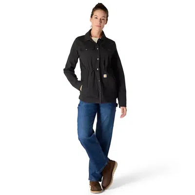 Carhartt Tencel Fiber Coat Women's Black Droptail Hem Button Front Posh070
