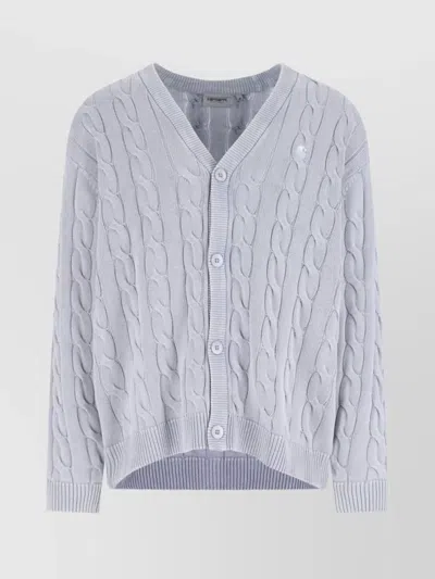 Carhartt Textured Cable Knit Crewneck Sweater In Blue