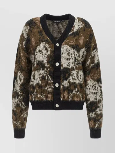 Carhartt Textured Knit V-neck Long Sleeve Cardigan In Animal Print