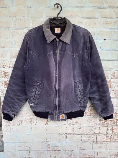 Pre-owned Carhartt Thrashed  Santa Fe Detroit Sun Faded 90's Jacket In Blue
