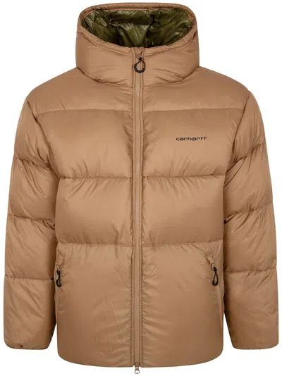 Carhartt Hooded Quilted Jacket Side Pockets In Brown