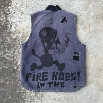 Pre-owned Carhartt Trashed Felix The Cat Fire In The Hoes  Sunfade Vest In Blue