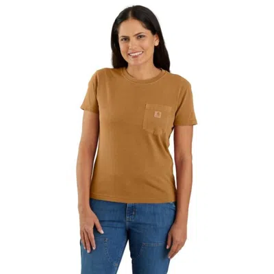 Carhartt T-shirt Women's Brown Garment Dye Crew Neck Short Sleeve Jax1612