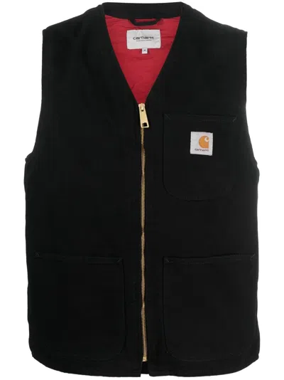 Carhartt V-neck Organic-cotton Vest In Black