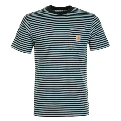 Carhartt Verner Pocket Stripe T Shirt Citadel Black In Blue
