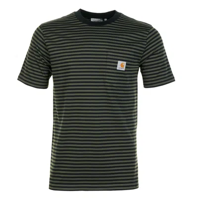 Carhartt Verner Pocket Stripe T Shirt Opuntia Black In Green
